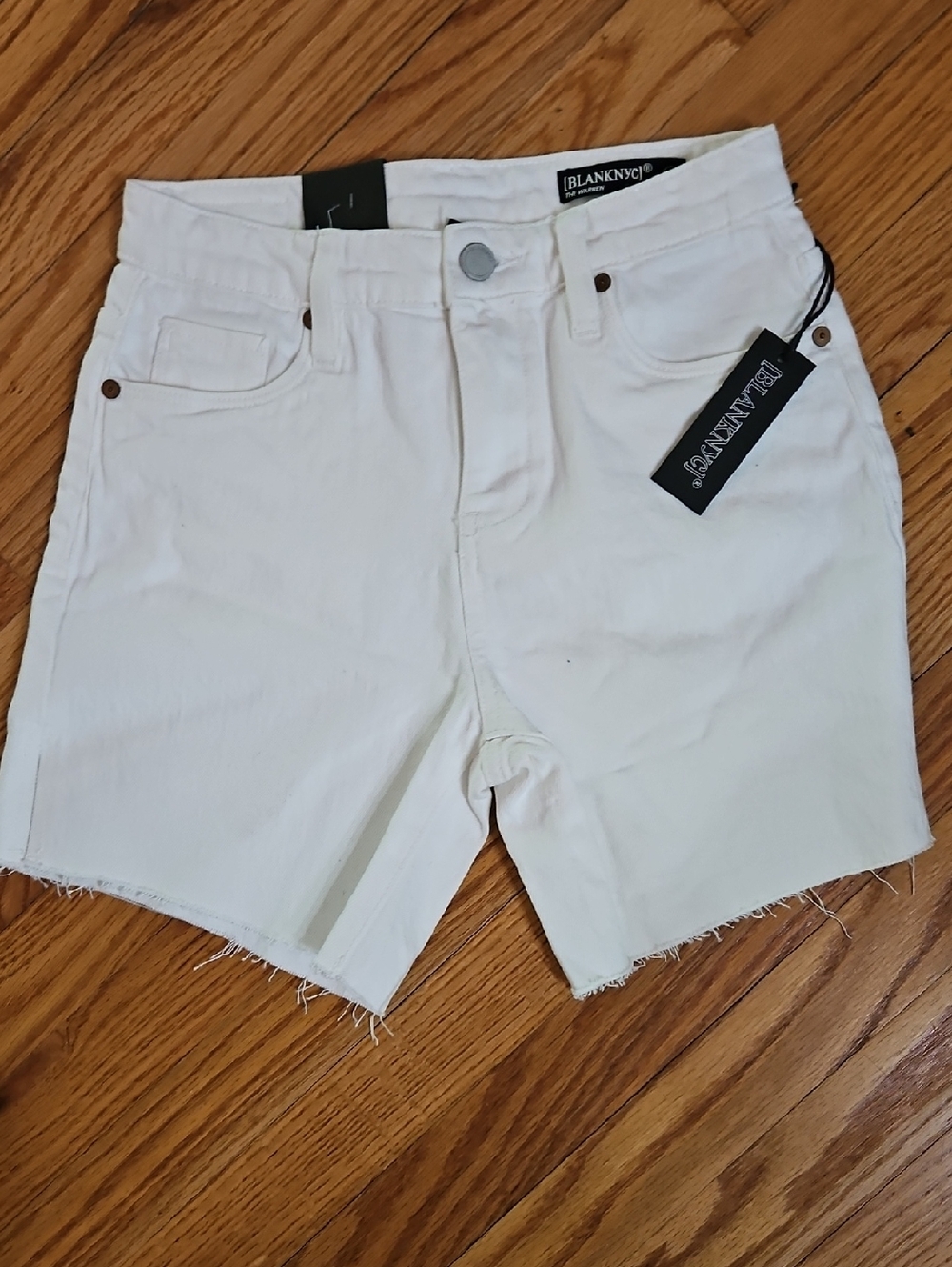 Blank NYC Off-White High-Rise Cutoff Denim Shorts